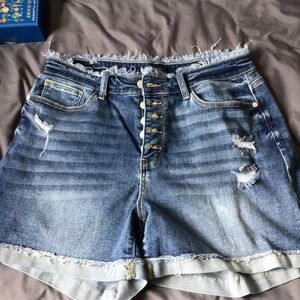 Judy Blue Faded Blue High-Rise Distressed Jean Shorts